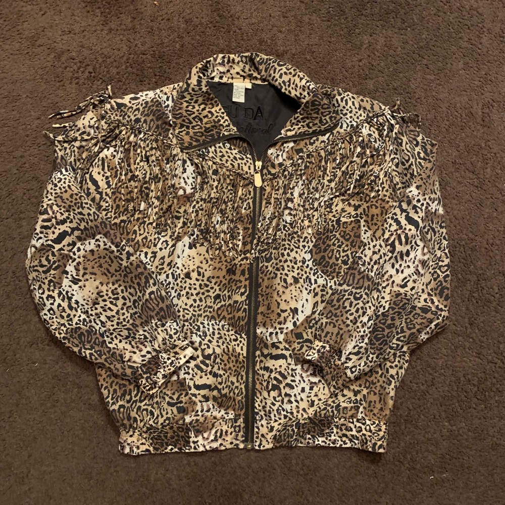 Vintage fringe cheetah print windbreaker